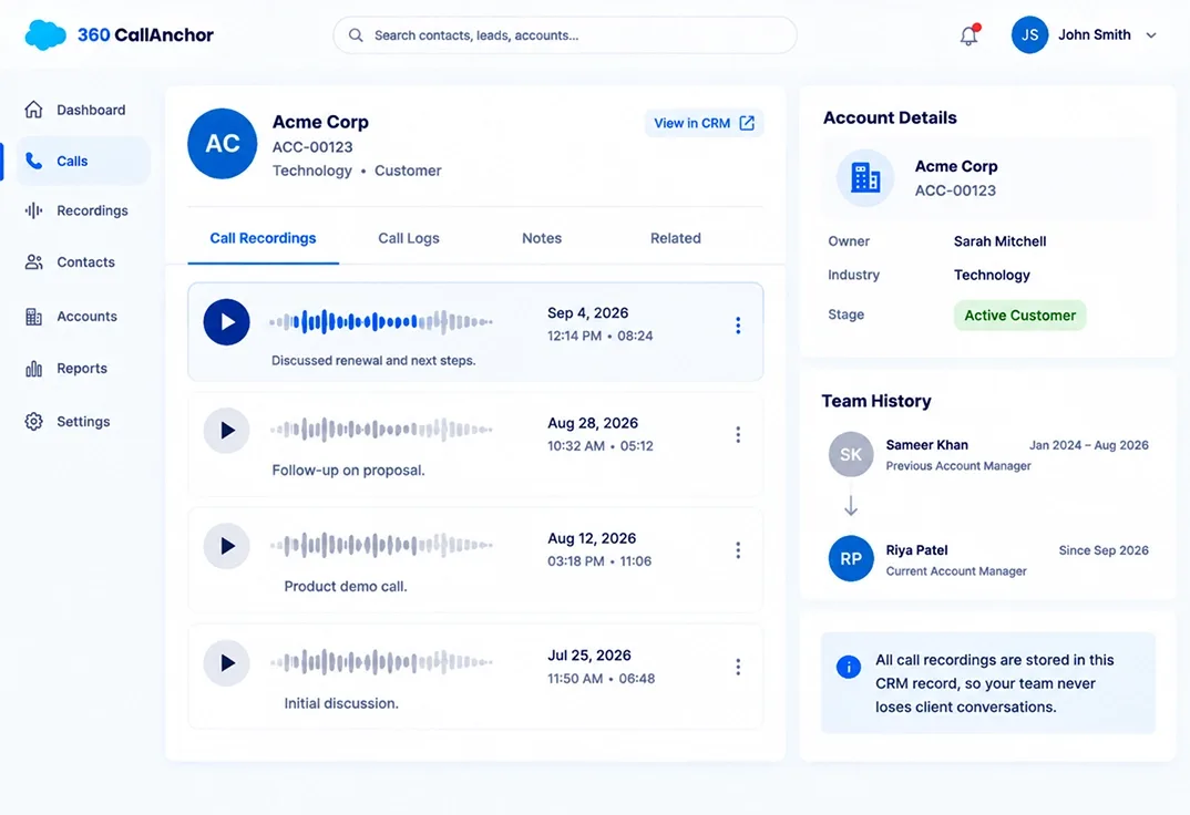Data retention configuration screen with the retention window set and a note that records live in your CRM