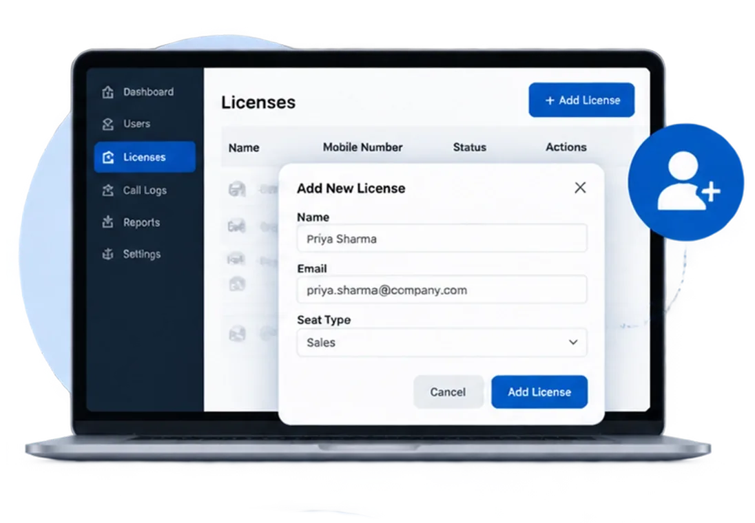 A rep makes an outgoing call from their own mobile SIM using the native dialler, with no VoIP or virtual number involved