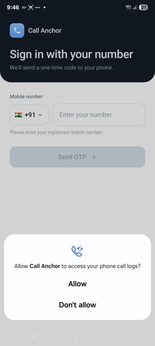 Allow Call Anchor to access your phone call logs.