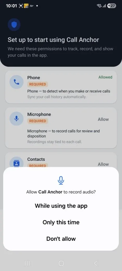 Microphone permission prompt.