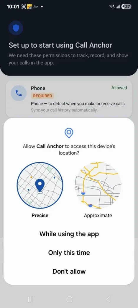 Location permission prompt.