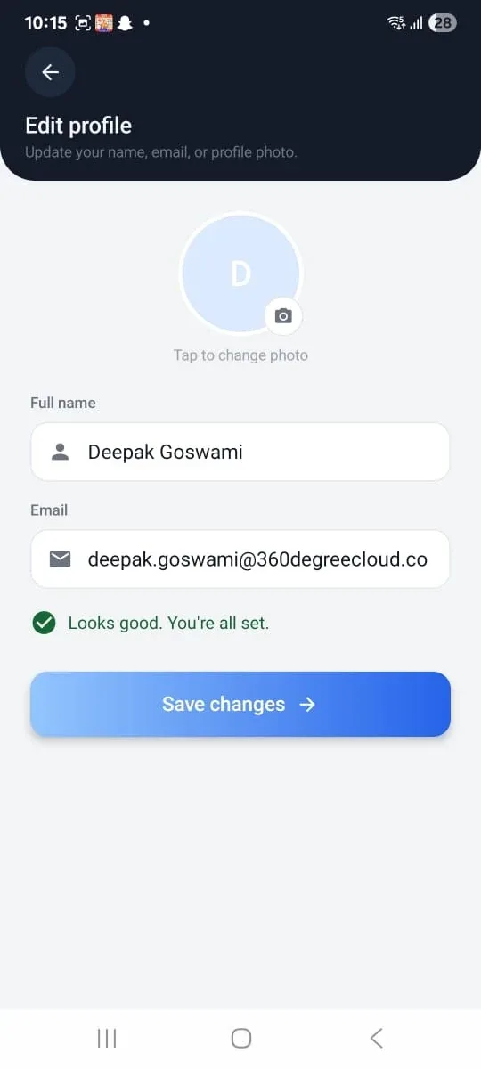 Edit profile — update your name, email, or photo.