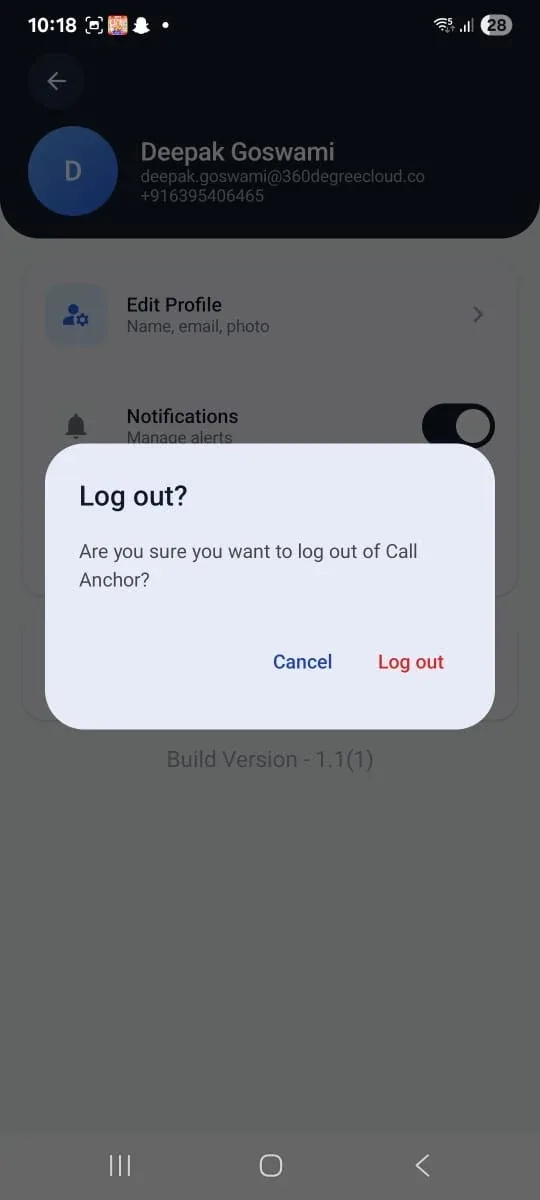 Log out confirmation dialog.