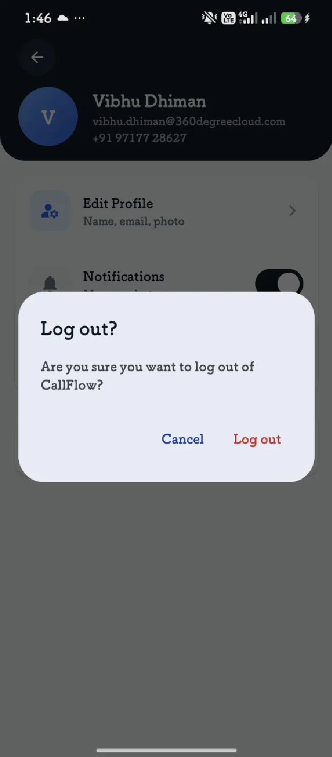 Log out confirmation dialog.