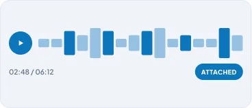 Audio player with waveform showing a call recording attached to the record.