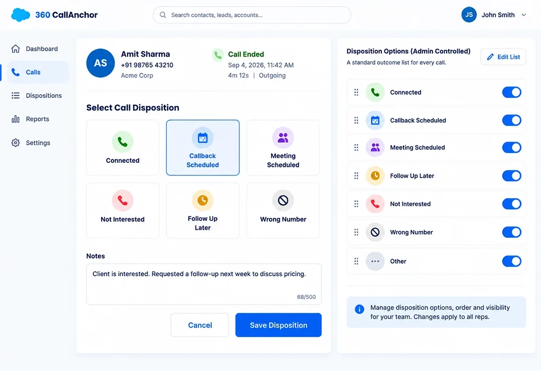Call settings screen separating business and personal calls, with sync toggles on for business calls and off for personal