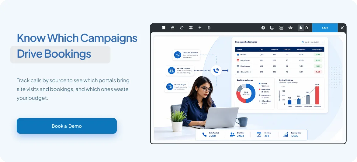 Know Which Campaigns Drive Bookings — track calls by source to see which portals bring site visits and bookings