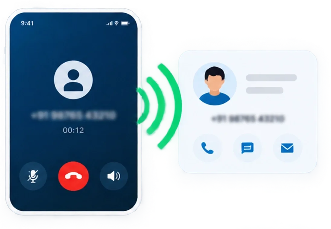 A rep makes an outgoing call from their own mobile SIM using the native dialler, with no VoIP or virtual number involved