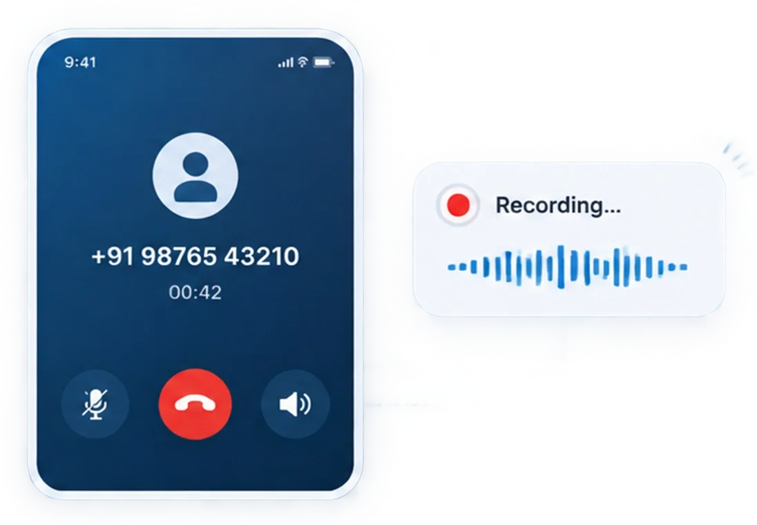A call record showing duration, direction, caller number, disposition and follow-up date logged automatically the moment the call ended