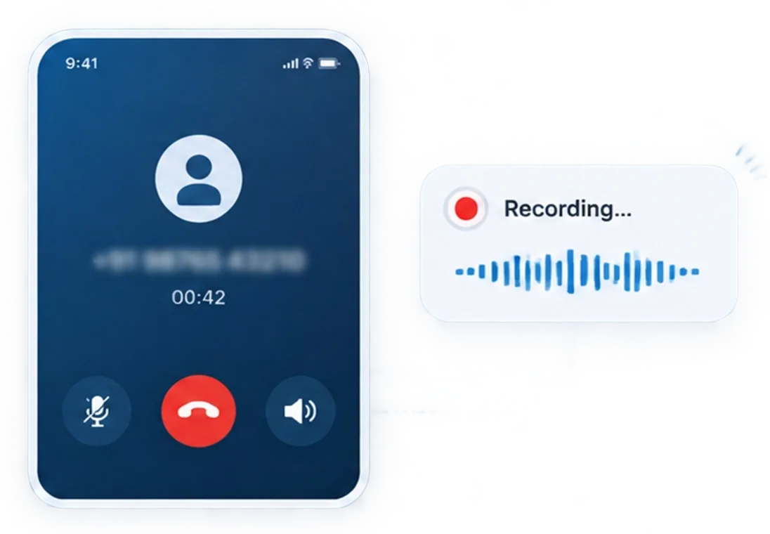 A call record showing duration, direction, caller number, disposition and follow-up date logged automatically the moment the call ended