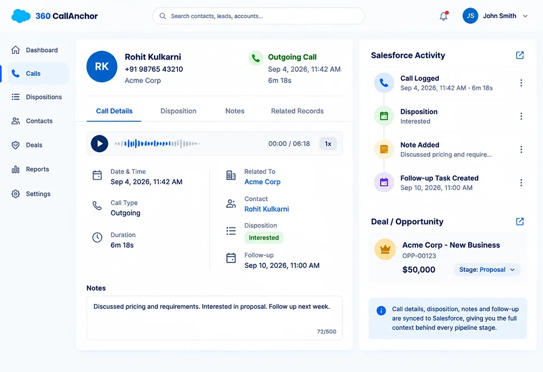 Data retention configuration screen with the retention window set and a note that records live in your CRM